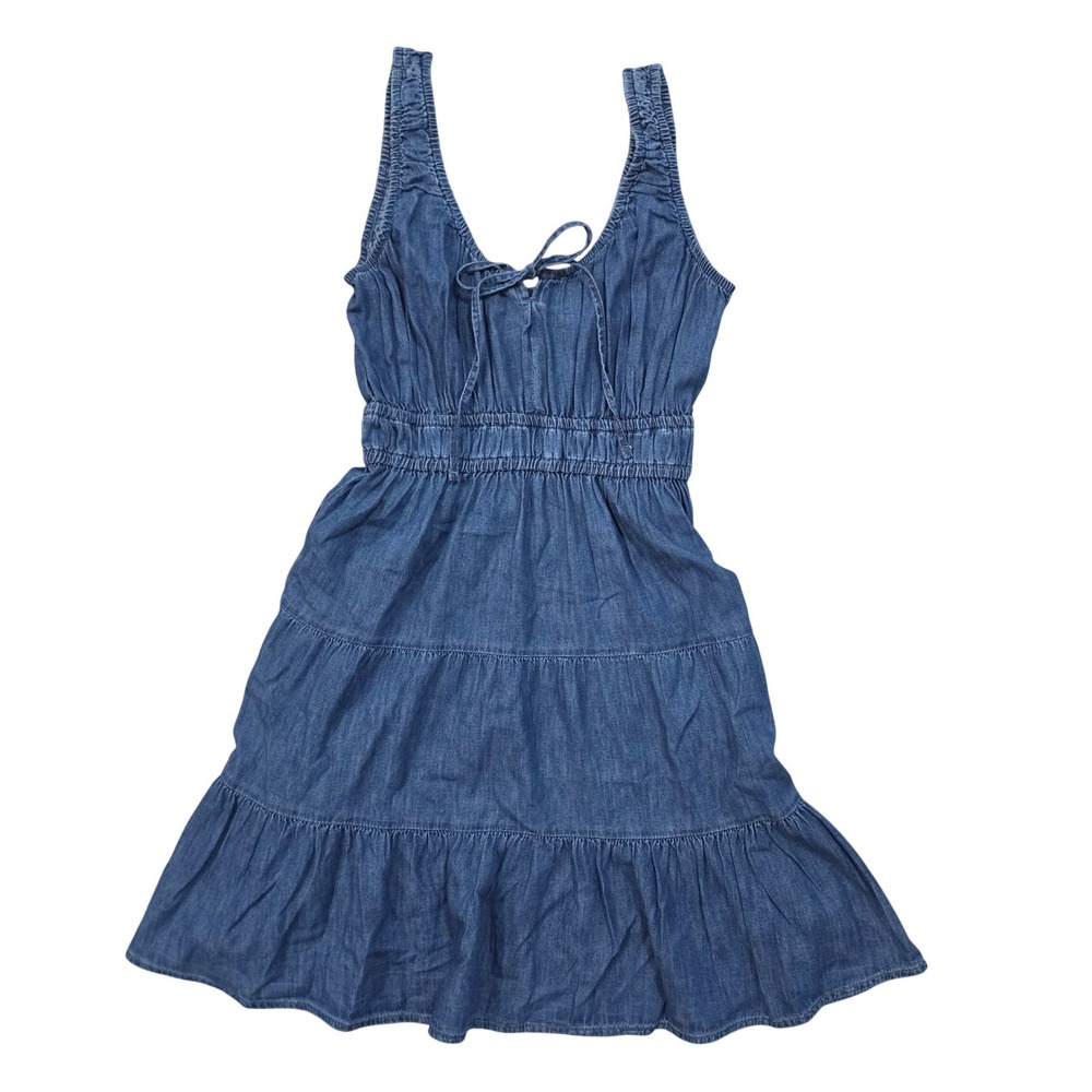 Gap Womens XS Medium Wash Denim Tiered Cinched Mini Dress 654752-00 Blue